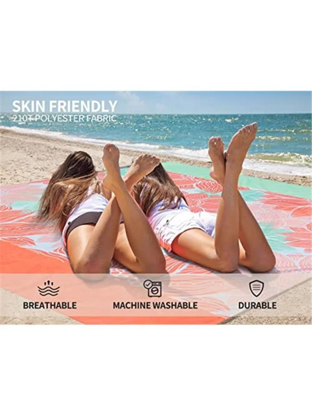Beach Blanket Waterproof Sandproof Oversized Pink Floral Picnic Mat Camping